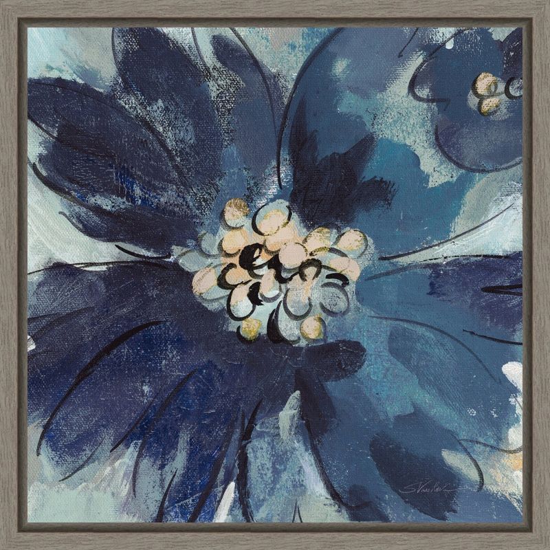 Inky Floral Blue and Yellow Canvas Wall Art Print