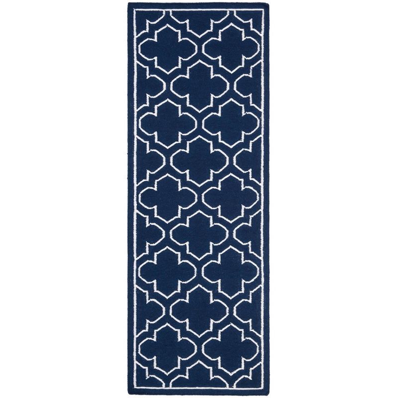 Navy and Ivory Geometric Wool Runner Rug