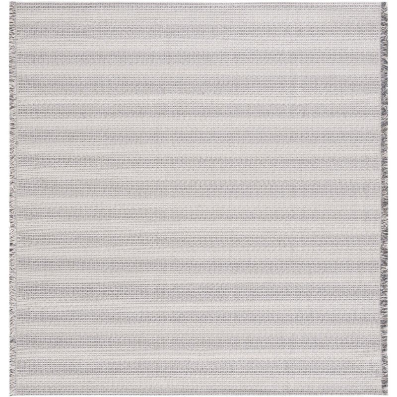 Ivory and Dark Grey Synthetic Flat Woven Square Rug