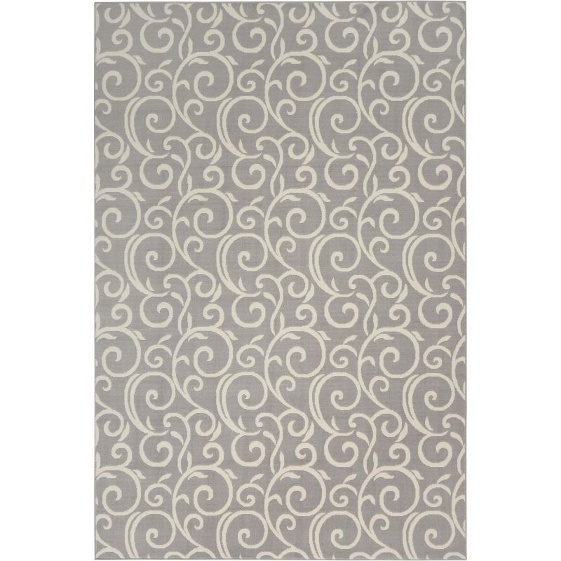 Gray and Ivory Synthetic 5' x 7' Abstract Area Rug