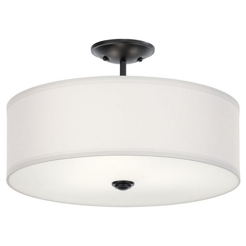 Shailene 18" Black Semi-Flush Mount with White Microfiber Shade