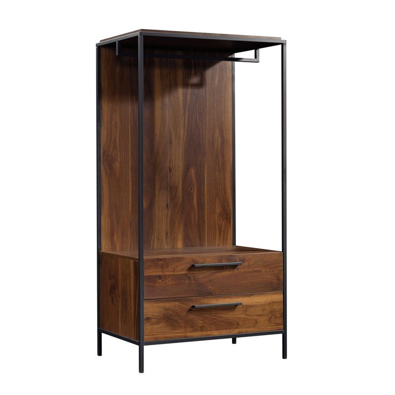 Grand Walnut Industrial Open Wardrobe with Drawers