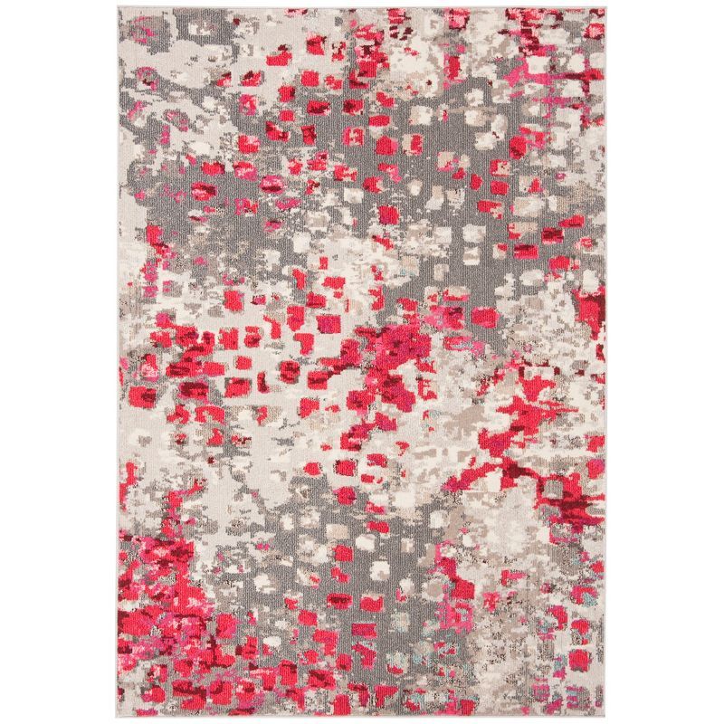 Elegant Metro-Mod Grey/Red Synthetic Rectangular Area Rug, 5'3" x 7'6"