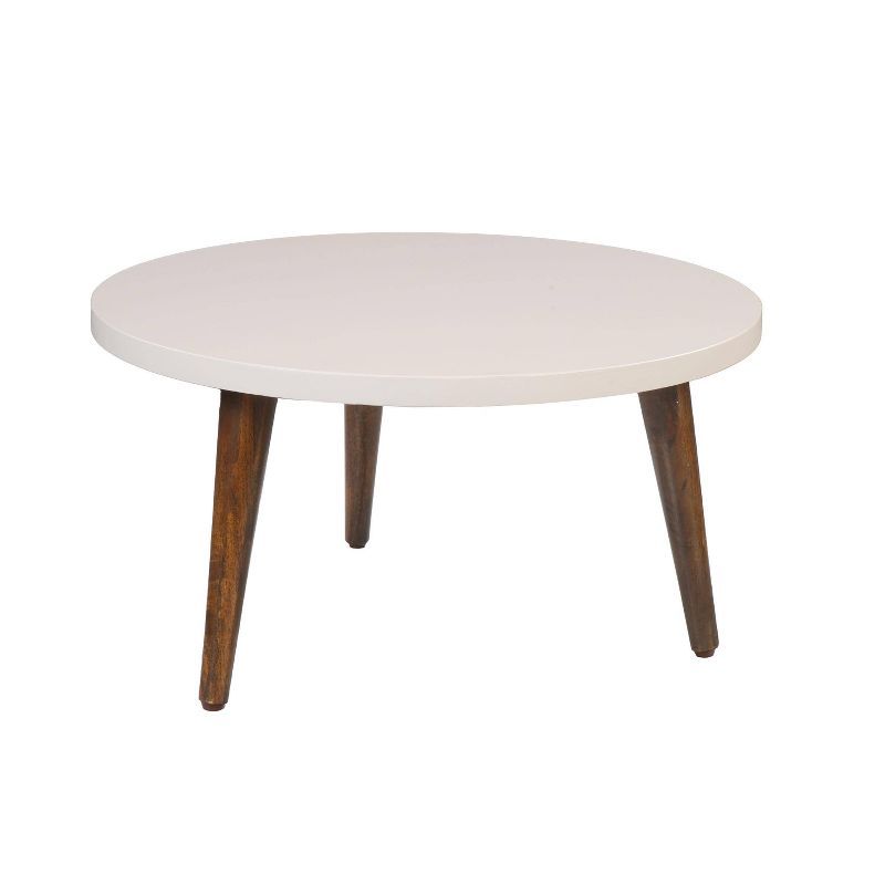 24" Round Off-White Mango Wood Coffee Table with Tapered Legs