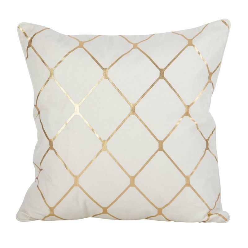 Medium Off-White Foil Embellished Decorative Pillow