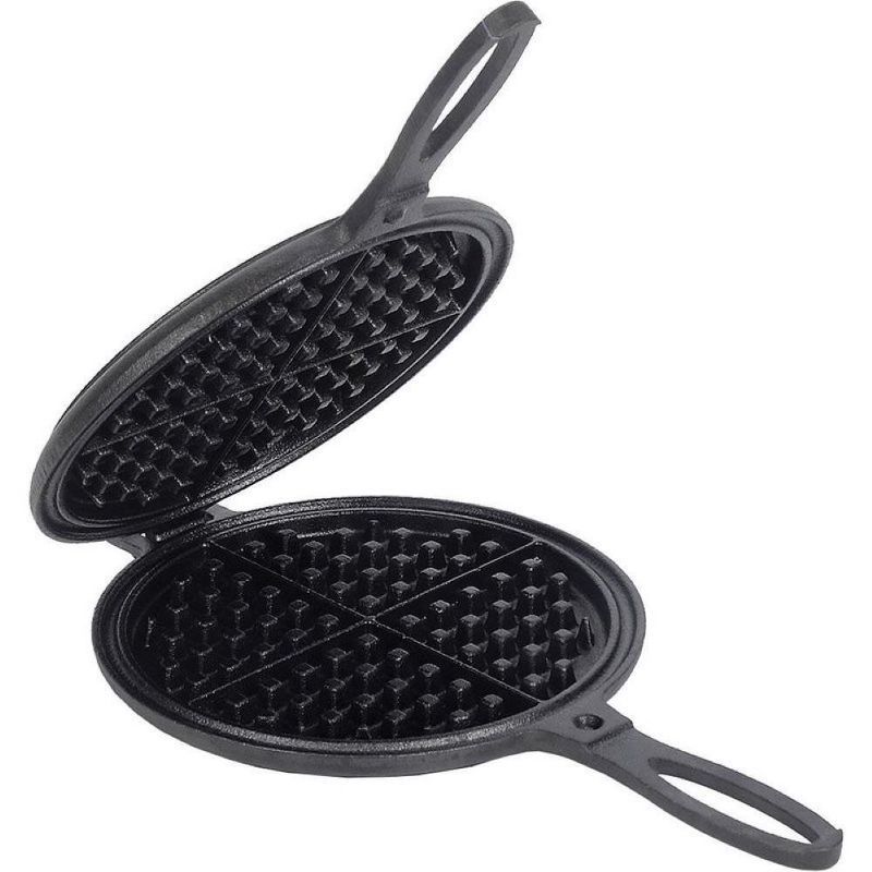 Cast Iron Stovetop Waffle Maker with Hinged Design