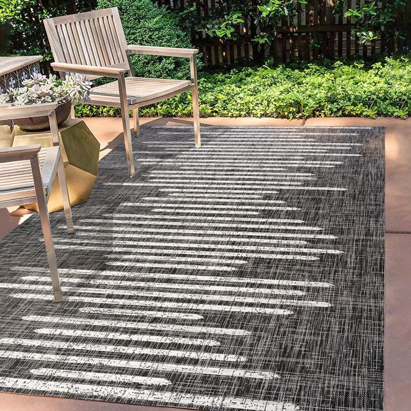 Modern Berber Stripe Black/Ivory Synthetic Indoor/Outdoor Rug - 3x5