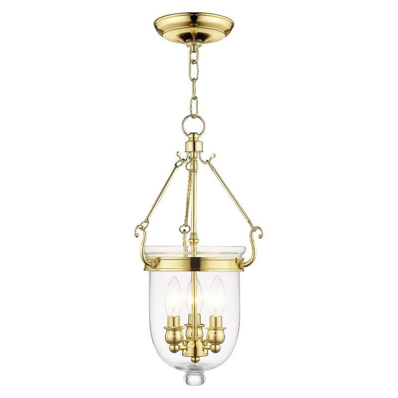 Antique Brass Polished 3-Light Clear Glass Jar Chandelier