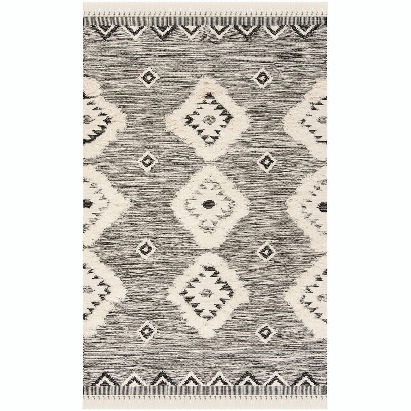 Black and Ivory Hand-Knotted Wool Geometric 6' x 9' Area Rug