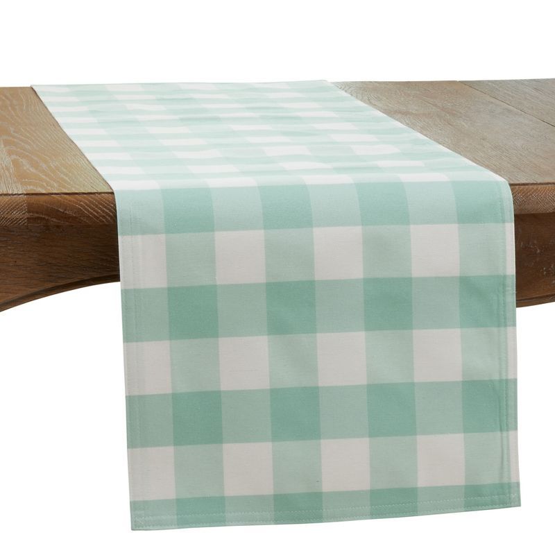 Green and White Plaid Cotton-Polyester Table Runner