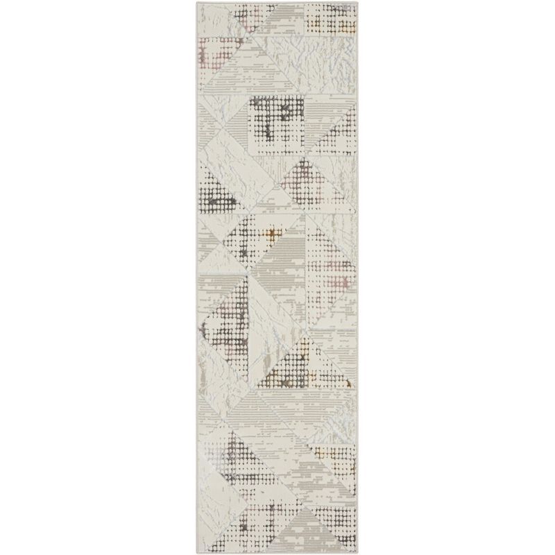 Ivory Abstract Geometric Easy-Care Synthetic Area Rug