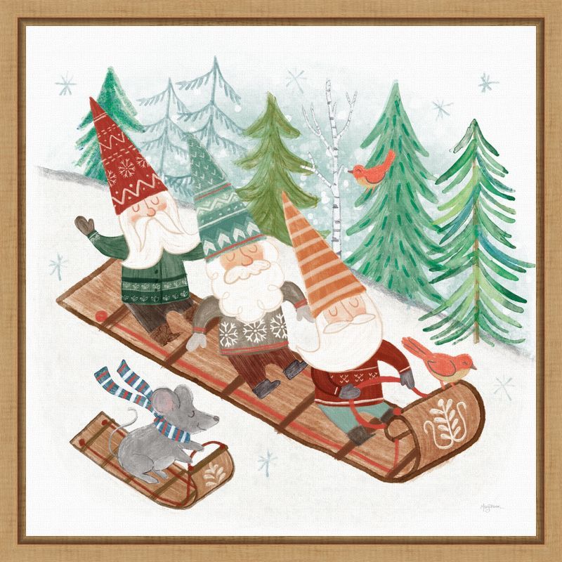 Woodland Gnomes Christmas Canvas Print with Frame 16 x 16