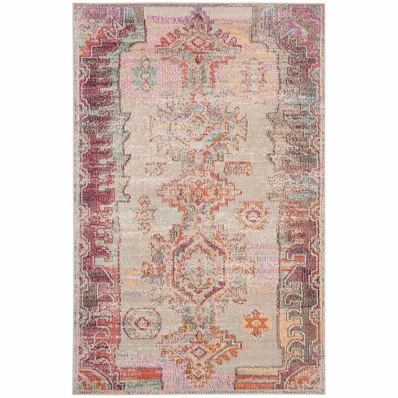 Light Gray and Purple Synthetic 4' x 6' Rectangular Area Rug