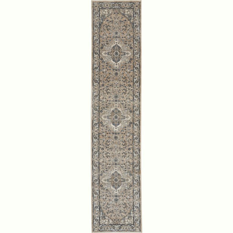 Concerto Beige and Grey Synthetic Runner Rug 2'2" x 10'