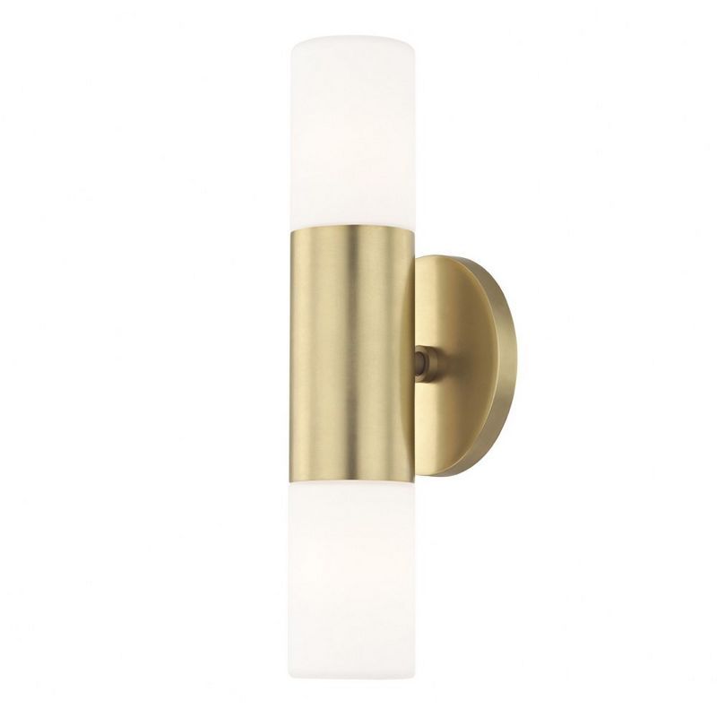 Lola Aged Brass Opal Matte Glass 2-Light Outdoor Wall Sconce