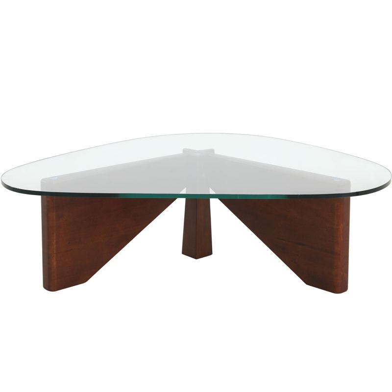 Imperial Dark Walnut Triangular Coffee Table with Glass Top