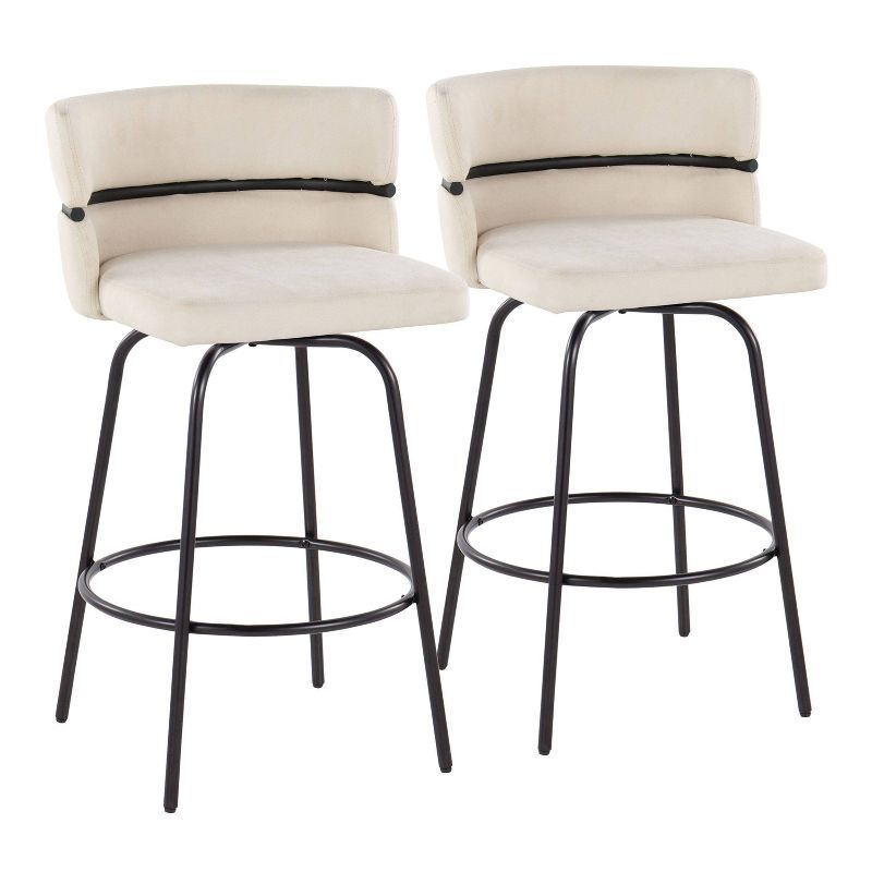 Cinch 26" Cream Fabric and Black Metal Swivel Counter Stools, Set of 2