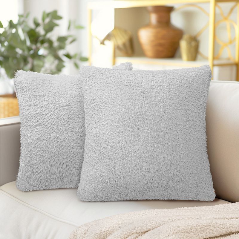 Light Gray Faux Fur 18" x 18" Euro Pillow Covers Set