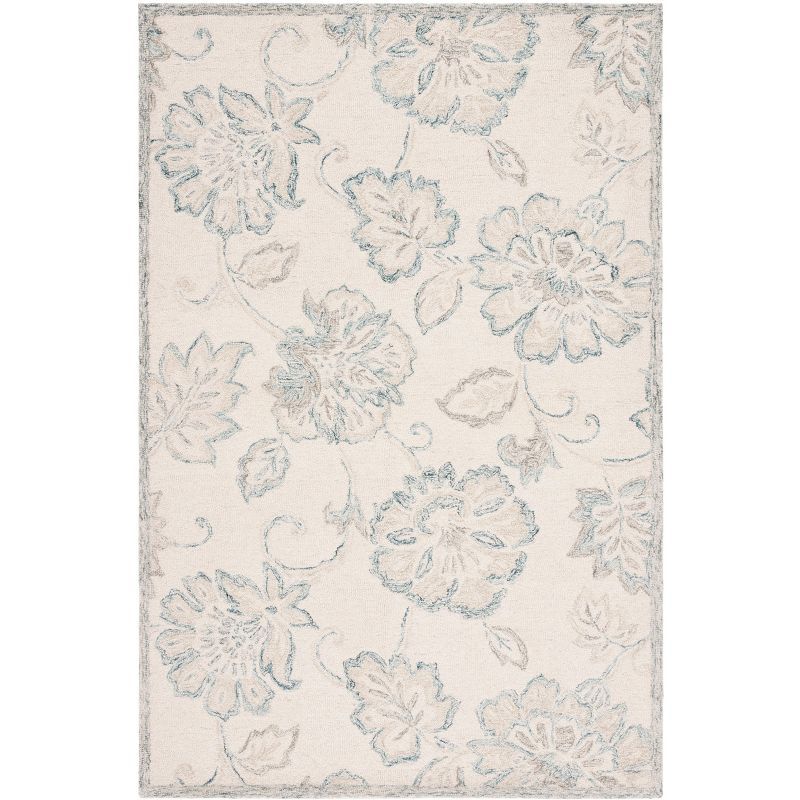 Ivory and Blue Hand-Tufted Wool 4' x 6' Rectangular Rug