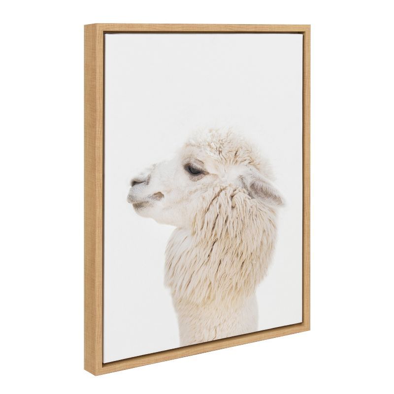 Natural Framed Alpaca Profile Canvas Print for Kids Nursery