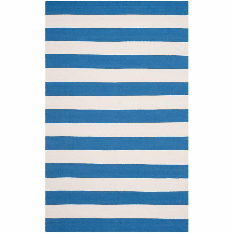 Handwoven Blue/Ivory Cotton Stripe Area Rug 6' x 9'