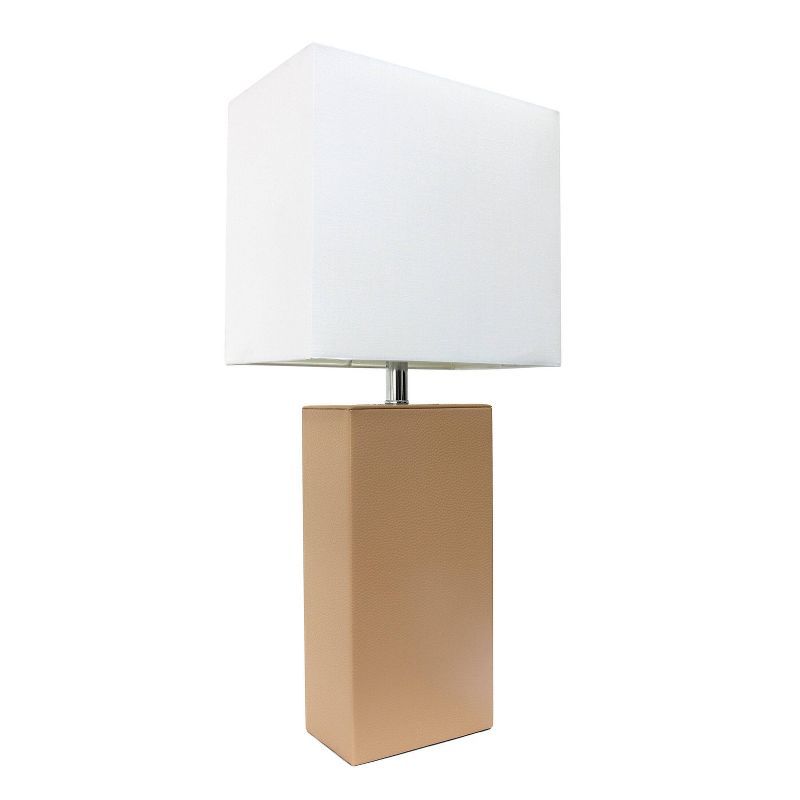 21" Beige Leather Base Table Lamp with Fabric Shade