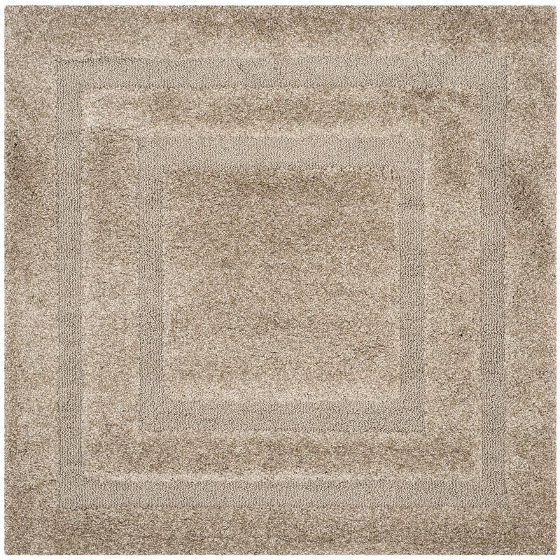 Plush Square Shadow Box Shag Rug in Neutral Brown, 47"