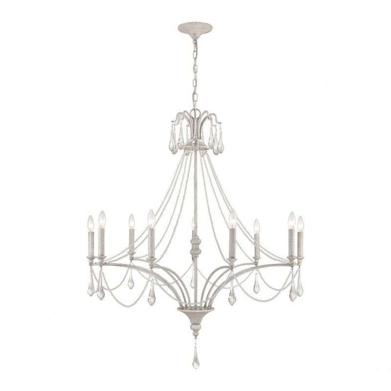 Vintage White French Parlor 9-Light Crystal Chandelier