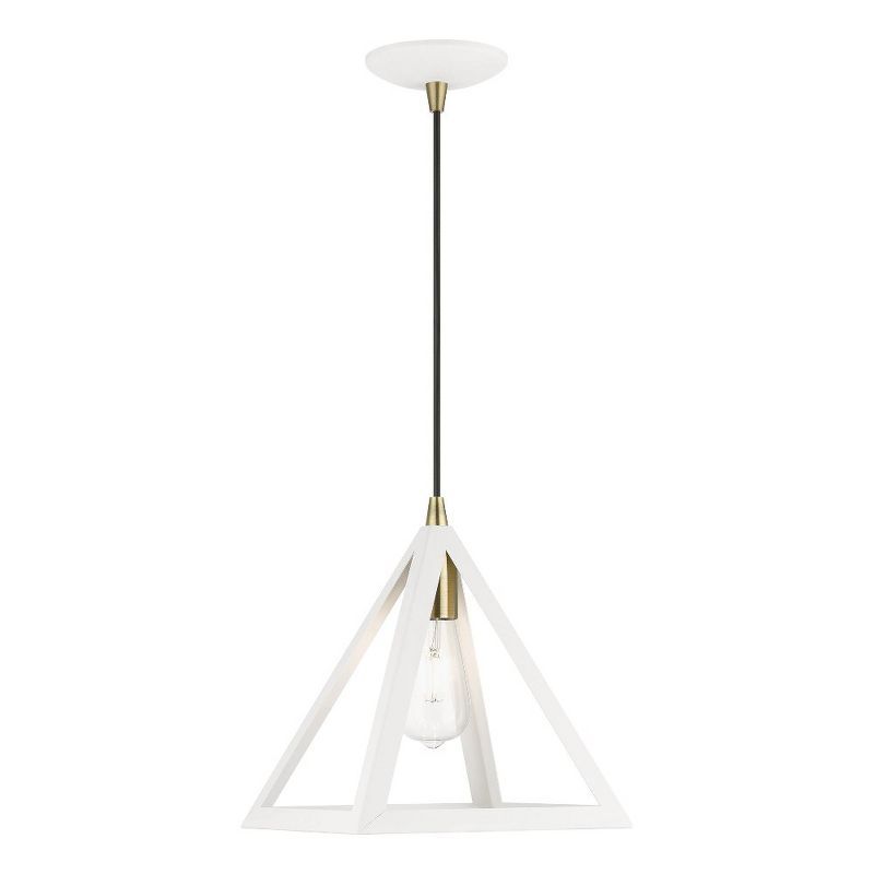 Textured White Mini Pendant with Antique Brass Accents