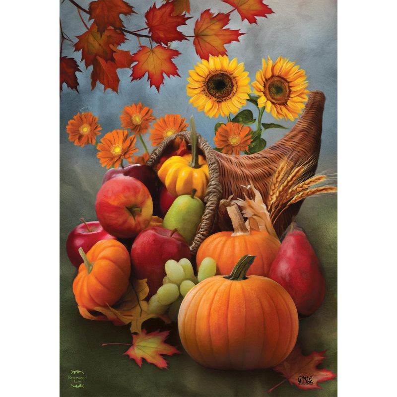 Autumn Harvest Cornucopia and Flowers Garden Flag