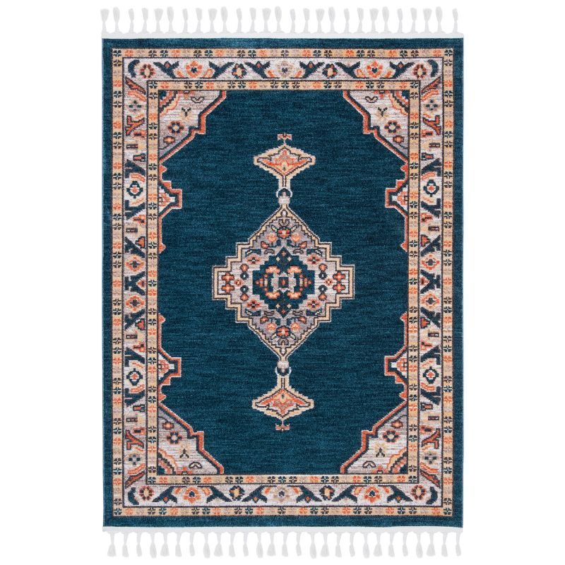 Blue Medallion Cotton Chenille Rectangular Area Rug