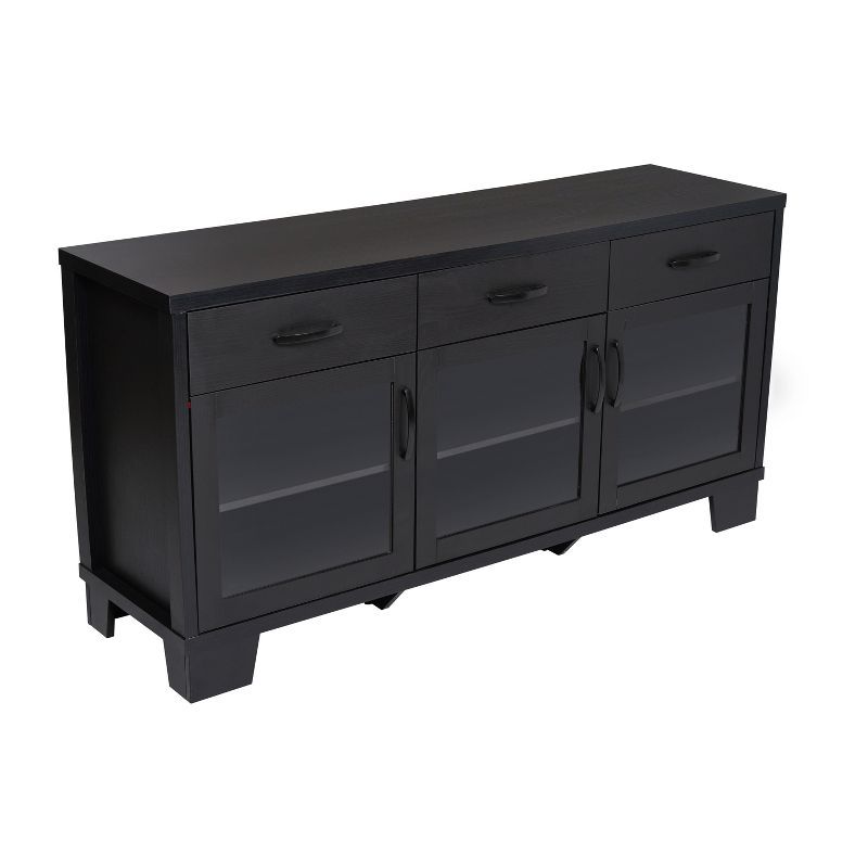 Black Engineered Wood Buffet Sideboard with Glass Doors and Drawers