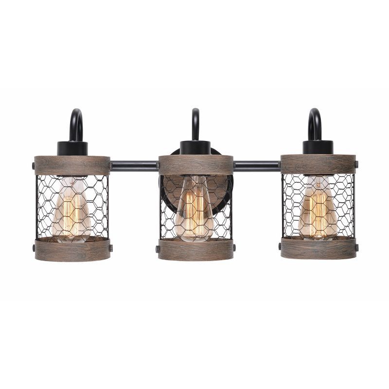 Rustic Bronze and Wood 3-Light Vanity Fixture