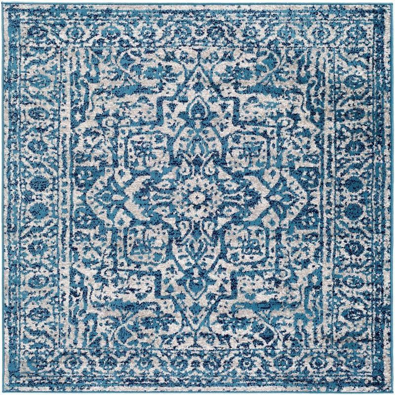 Sky Blue Hand-knotted Synthetic Fur Square Area Rug