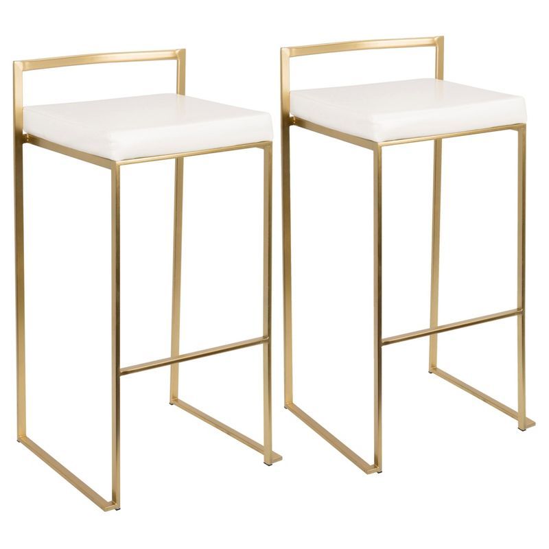 Elegant Gold and White Leather Barstool Duo