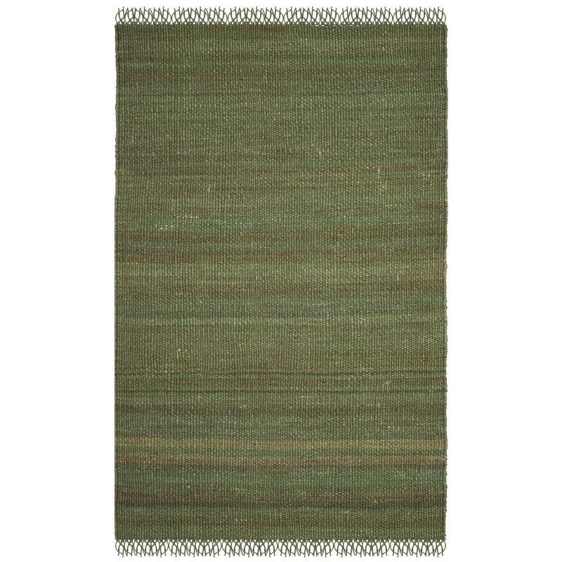 Boho Fringe Woven Jute Area Rug in Lush Green, 5' x 8'