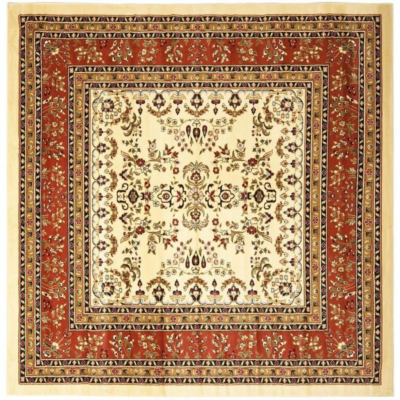 Ivory and Rust Square Traditional Floral Area Rug