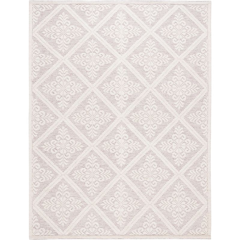 Ivory and Red Hand-Knotted Wool 6' x 9' Area Rug