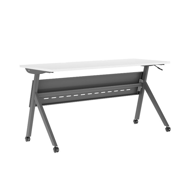 Davis White and Gray Rectangular Flip Training Table with Steel Legs