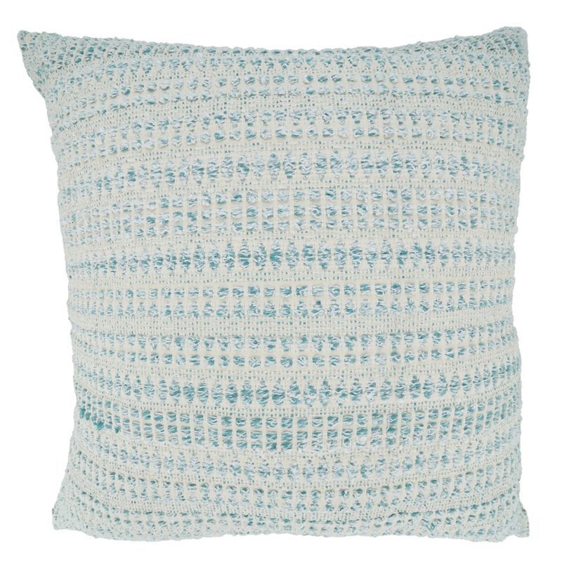 Aqua and White Woven Line Square Throw Pillow