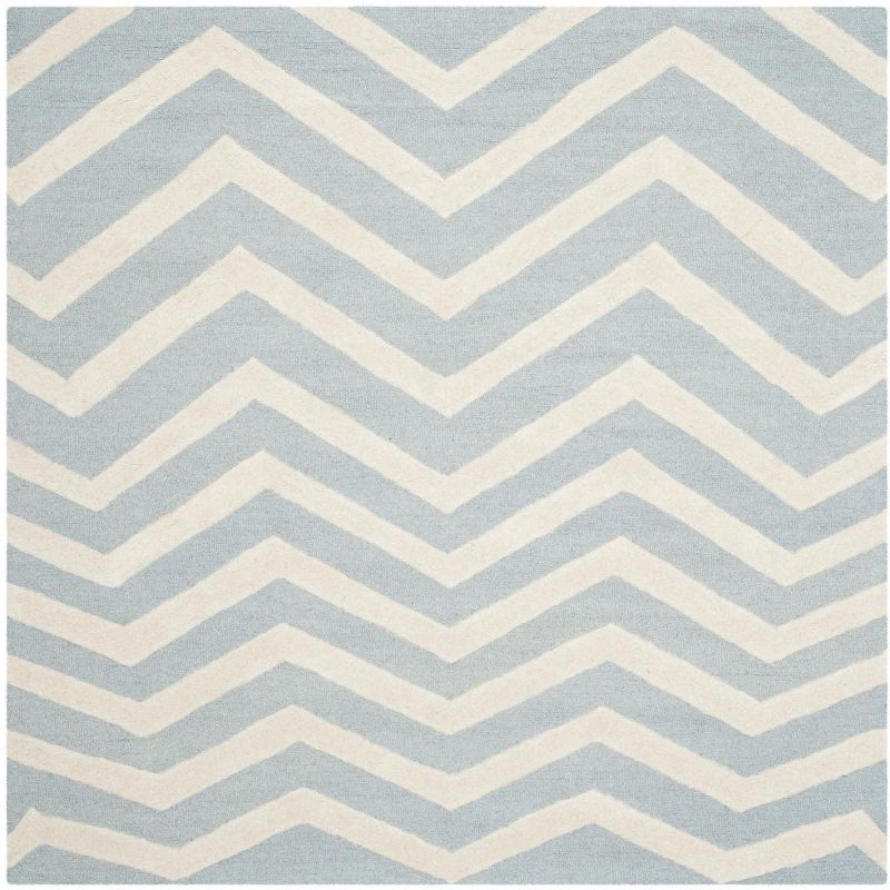 Ivory and Blue Hand-Tufted Wool 6' Square Rug