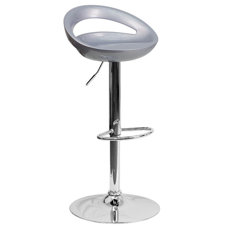 Sleek Silver Swivel Adjustable Height Backless Barstool