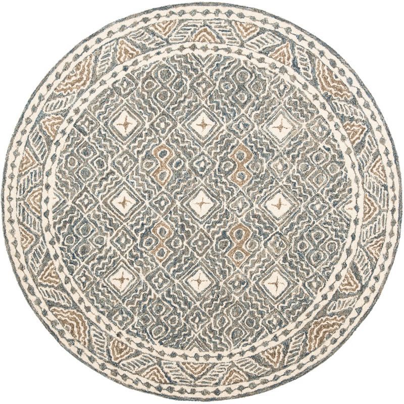 Hand-Tufted Blue and Ivory Wool Round Area Rug