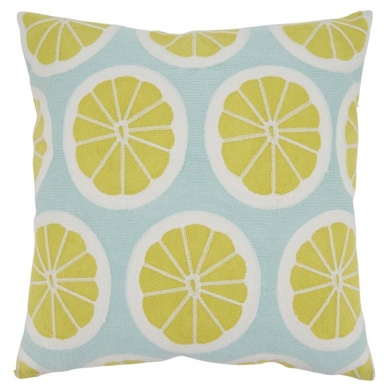 Lime and Blue Embroidered Citrus Square Throw Pillow