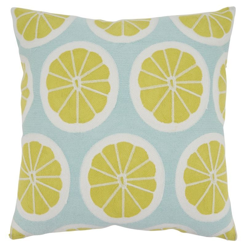 Lime and Blue Cotton Embroidered Euro Pillow Cover