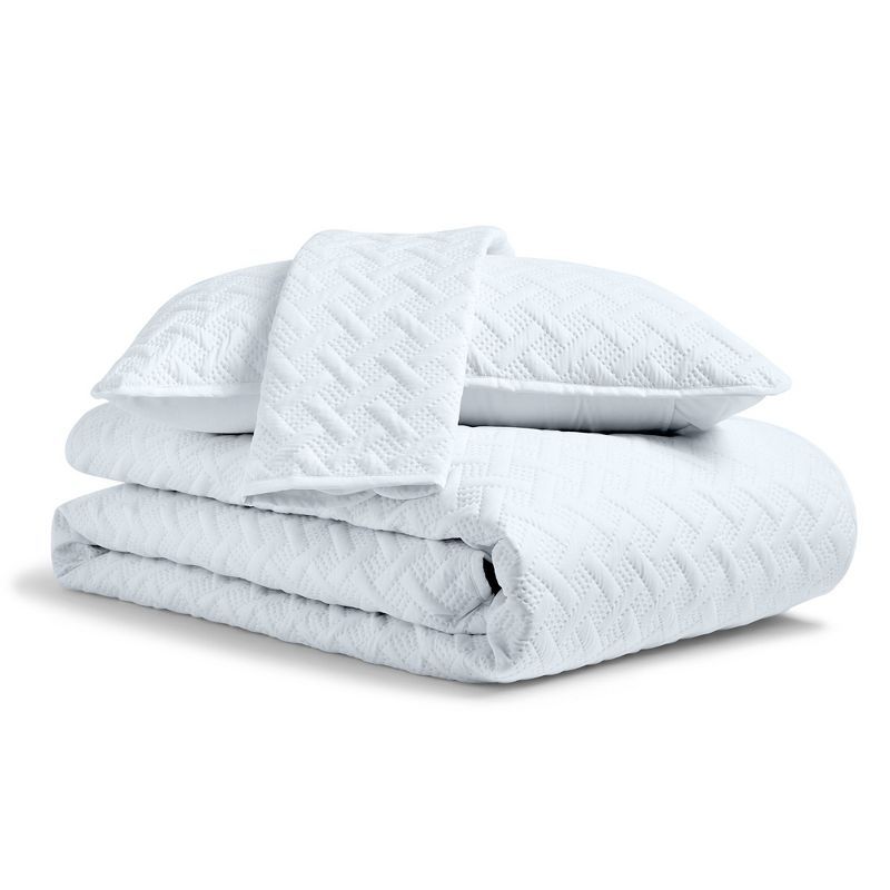 White Full Bamboo Rayon Blend 3-Piece Quilt Set