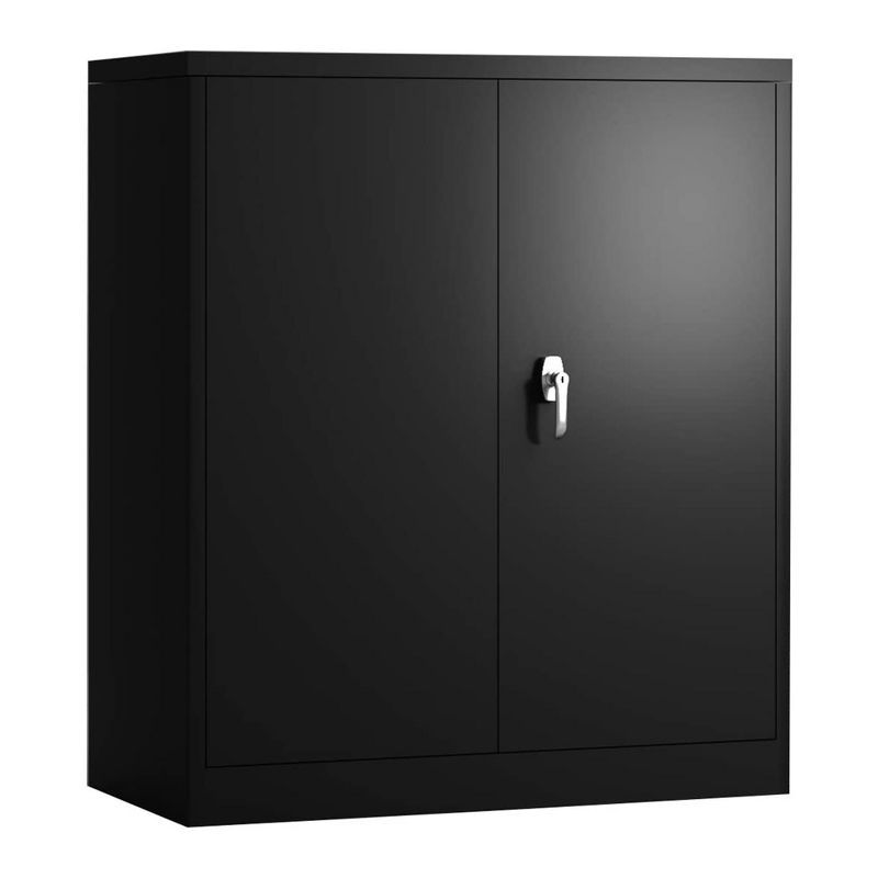 Black 42" Lockable Metal Office Storage Cabinet with Adjustable Shelves