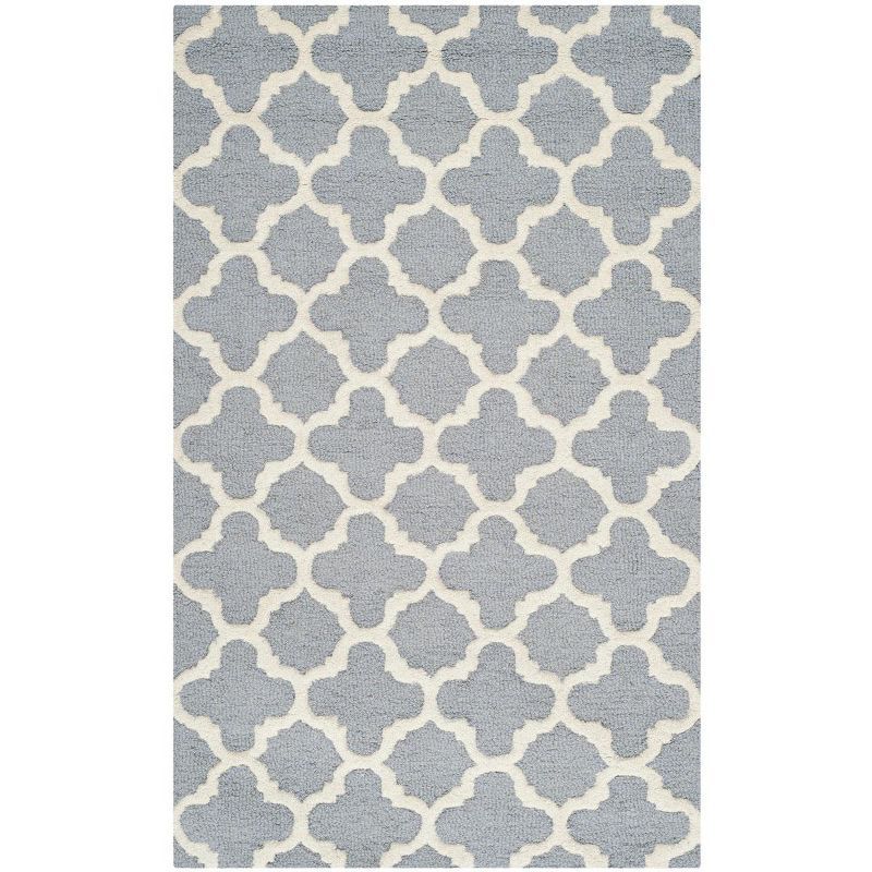 Silver and Ivory Hand-Tufted Wool Geometric Area Rug