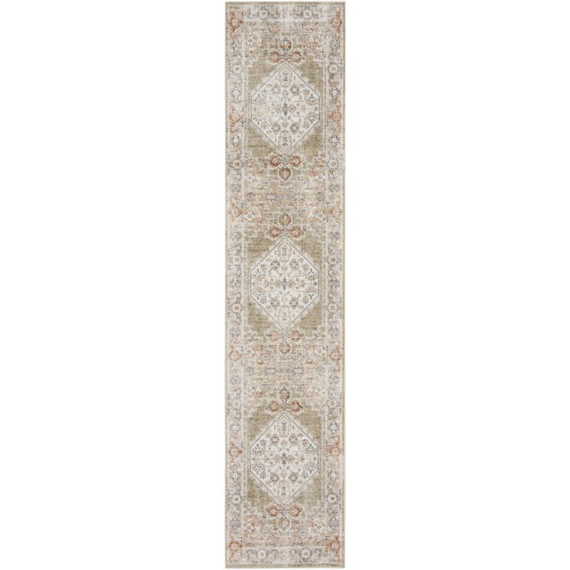 Sage Green Medallion Flatweave Runner Rug 2'2" x 8'