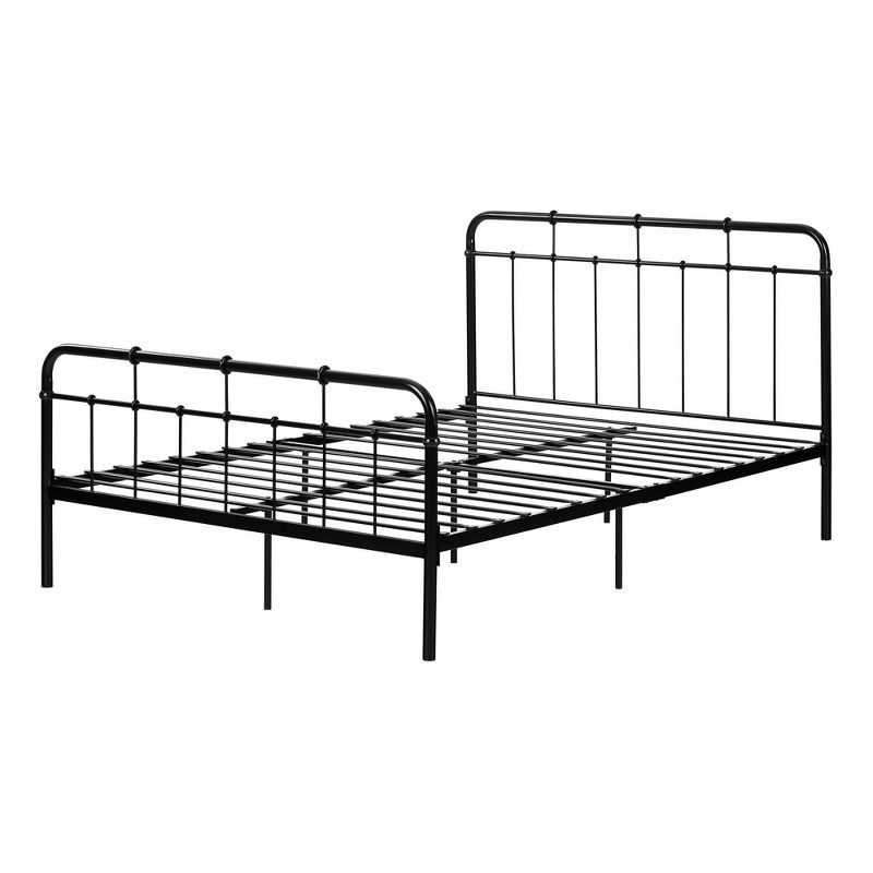 Black Metal Full Platform Bed with Headboard and Slats